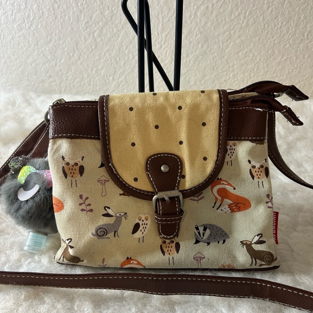 Animal Print Crossbody Bag with Brown Accents
